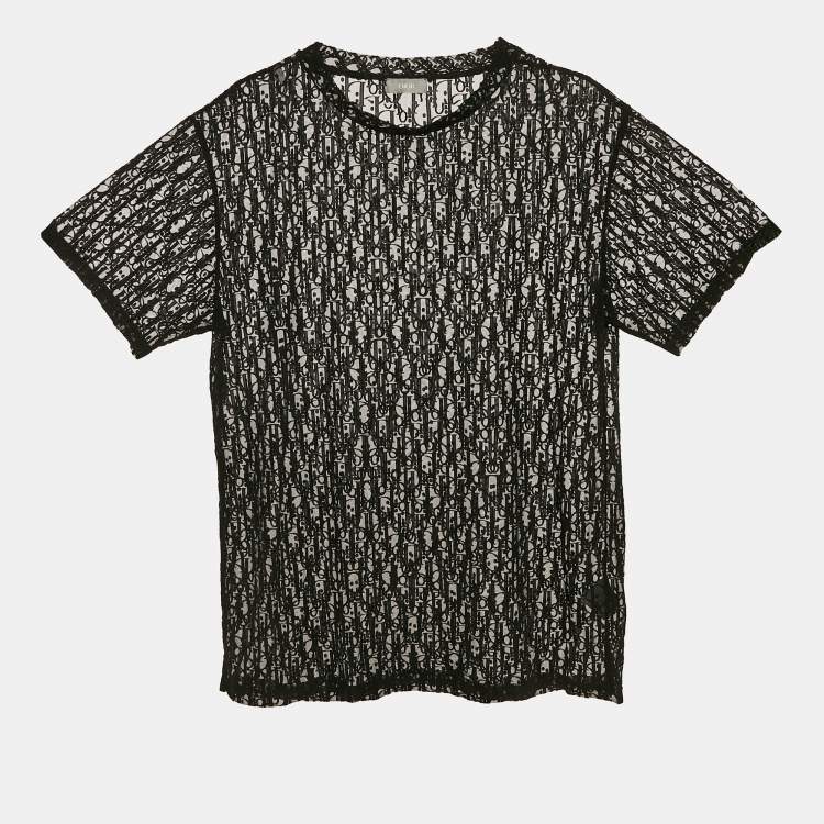 Pre Owned Dior Homme Black Oblique Stretch Tulle Sheer T-Shirt M