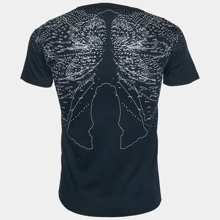 Pre Owned Dior Homme Navy Blue Printed Jersey V-Neck T-Shirt S