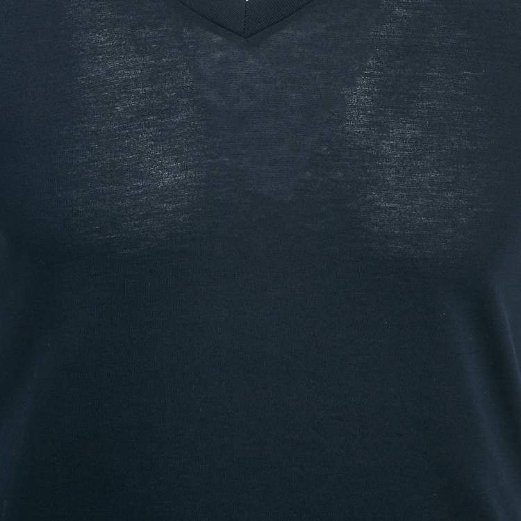 Pre Owned Dior Homme Navy Blue Printed Jersey V-Neck T-Shirt S