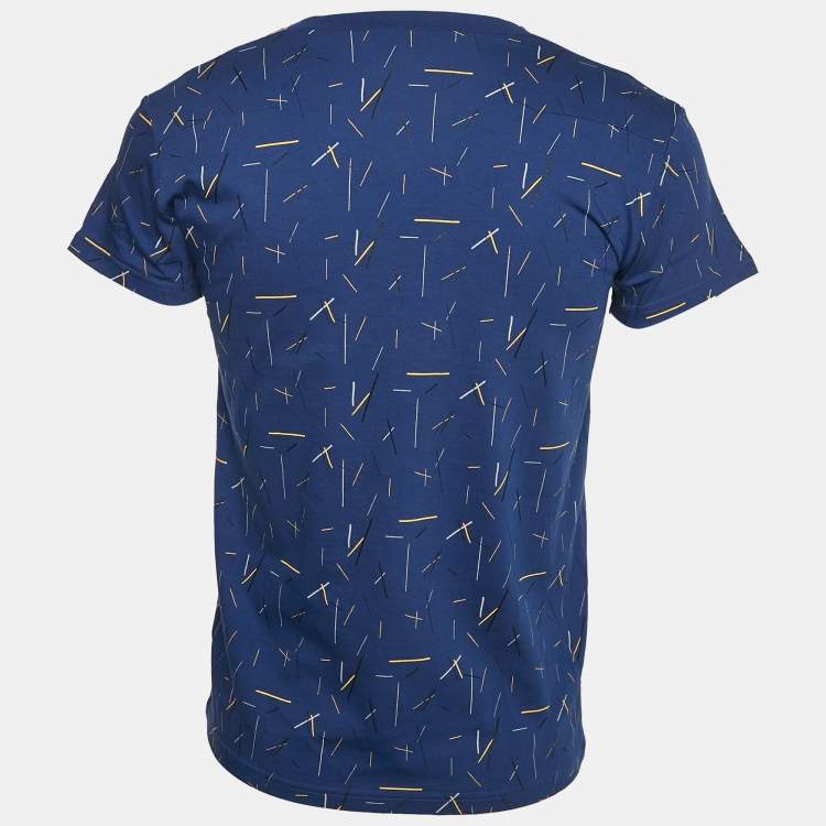 Pre Owned Dior Homme Blue Printed Jersey V-Neck T-Shirt XS