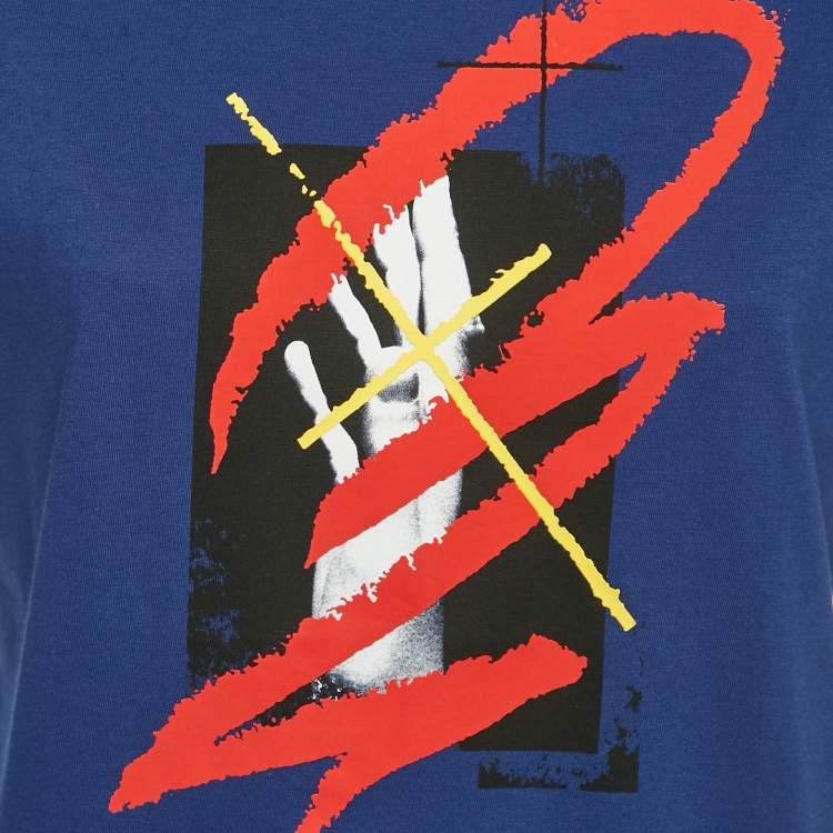 Pre Owned Dior Homme Blue Printed Jersey Crewneck T-Shirt XS