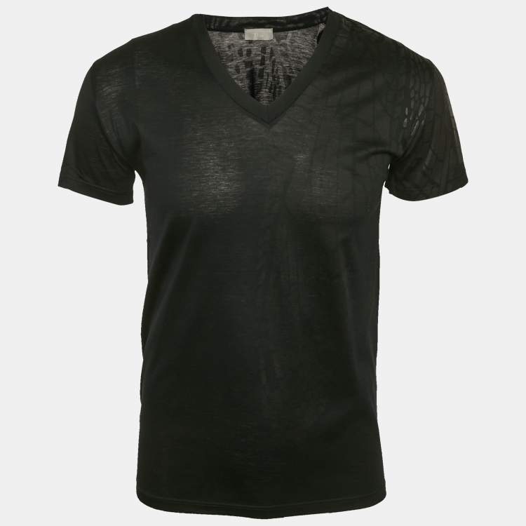 Pre Owned Dior Homme Black Printed Jersey V-Neck T-Shirt S