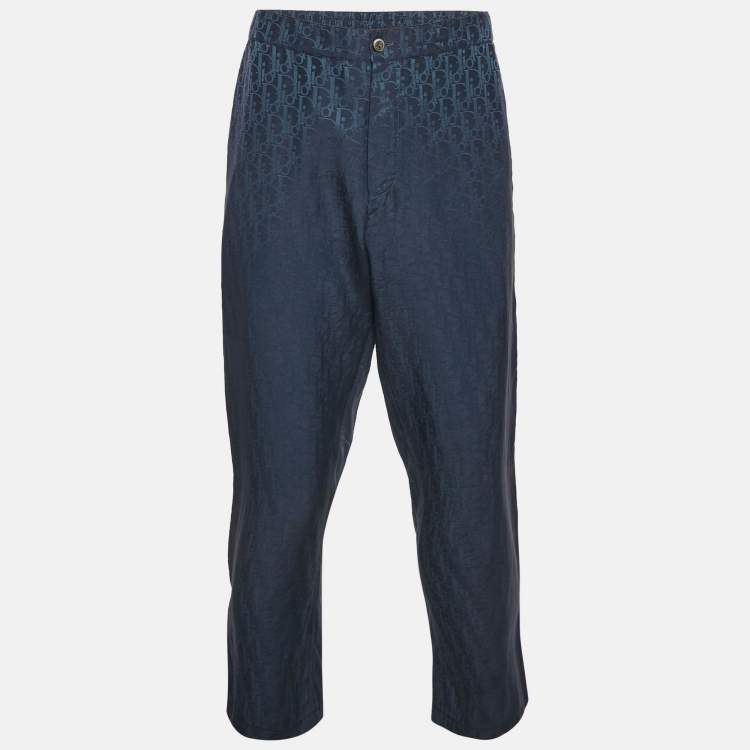 Pre Owned Dior Homme Blue Monogram Jacquard Silk Blend Pants M