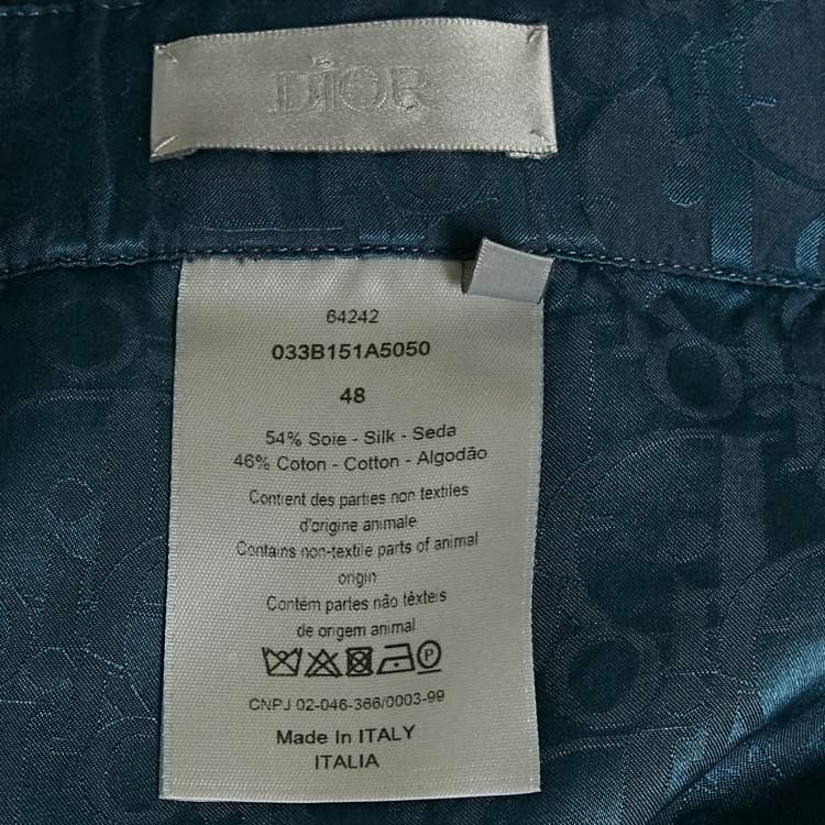 Pre Owned Dior Homme Blue Monogram Jacquard Silk Blend Pants M