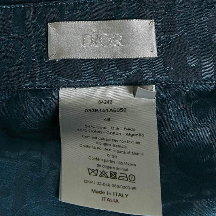 Pre Owned Dior Homme Blue Monogram Jacquard Silk Blend Pants M