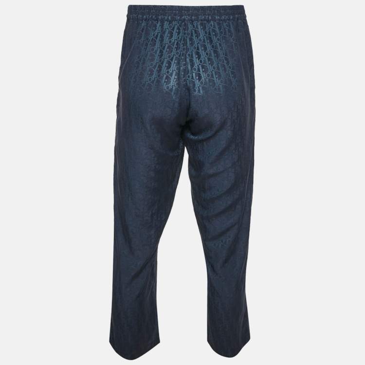 Pre Owned Dior Homme Blue Monogram Jacquard Silk Blend Pants M
