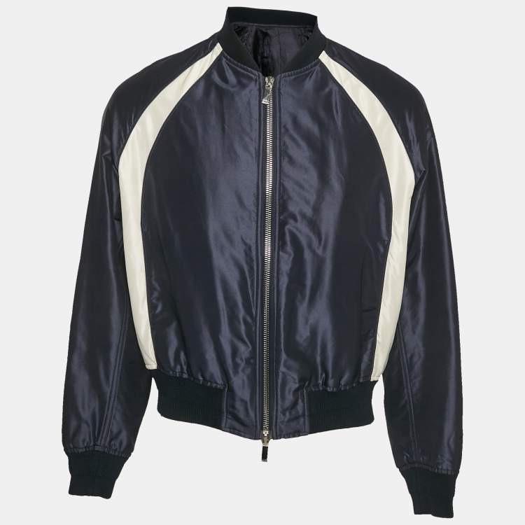 Pre Owned Dior Homme x Air Jordan Capsule Navy Blue Logo Embroidery Spliced Baseball Jacket M