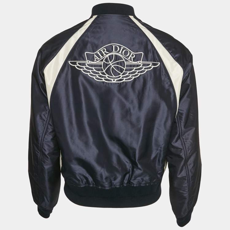 Pre Owned Dior Homme x Air Jordan Capsule Navy Blue Logo Embroidery Spliced Baseball Jacket M