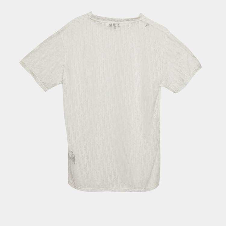 Pre Owned Dior Homme White Oblique Mesh Sheer T-Shirt XS