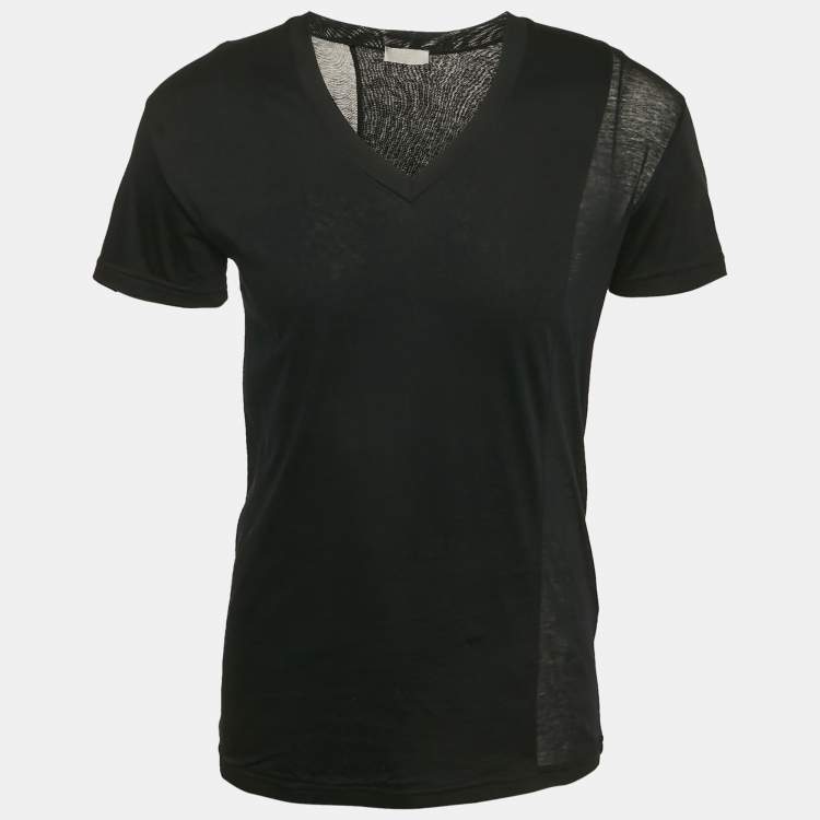 Pre Owned Dior Homme Black Sheer Panelled Jersey  V-Neck T-Shirt S