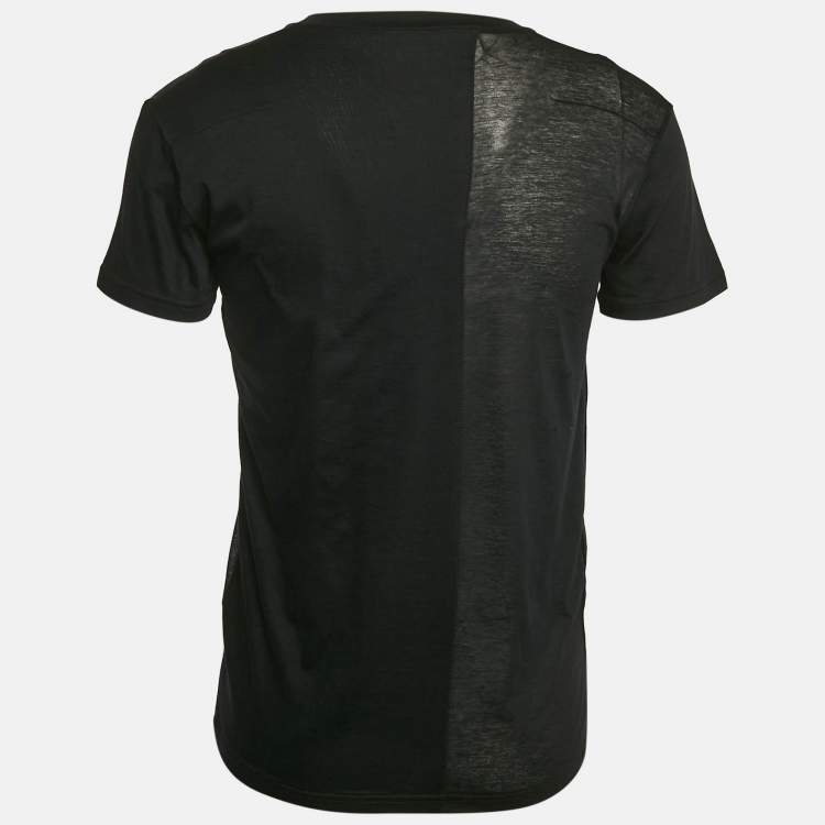 Pre Owned Dior Homme Black Sheer Panelled Jersey  V-Neck T-Shirt S
