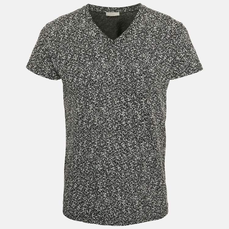 Pre Owned Dior Homme Black Textured Abstract Print Jersey V-Neck T-Shirt XS