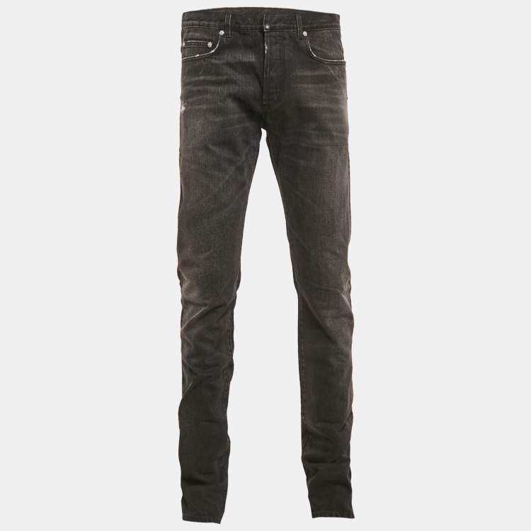 Pre Owned Dior Homme Black Distressed Denim Jeans M Waist 33"