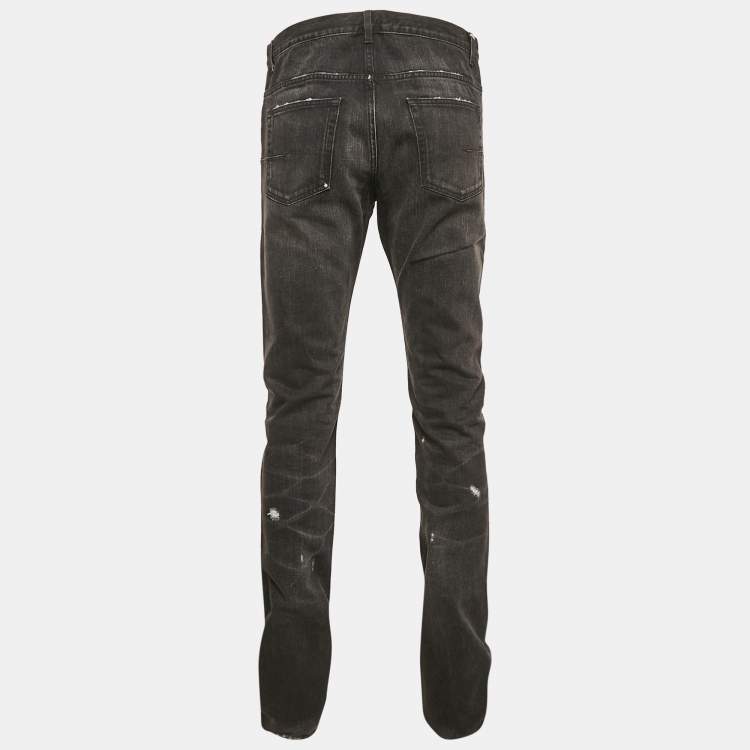 Pre Owned Dior Homme Black Distressed Denim Jeans M Waist 33"