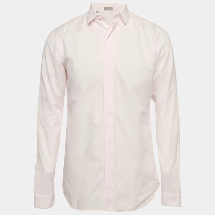 Pre Owned Dior Homme Pink Cotton Button Front Shirt M