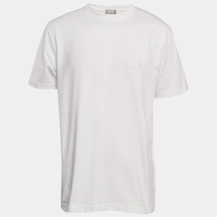 Pre Owned Dior Homme White CD Embroidered Cotton Jersey Crewneck T-Shirt M