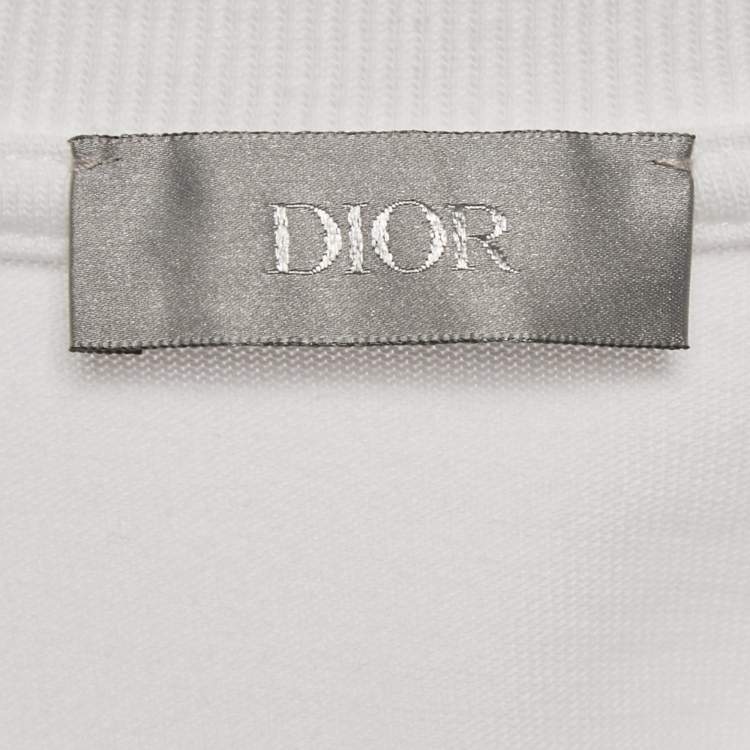 Pre Owned Dior Homme White CD Embroidered Cotton Jersey Crewneck T-Shirt M