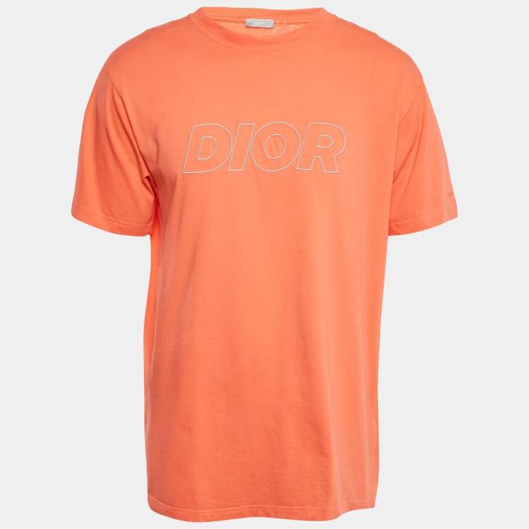 Pre Owned Dior Homme Orange Logo Embroidered Jersey T-Shirt L