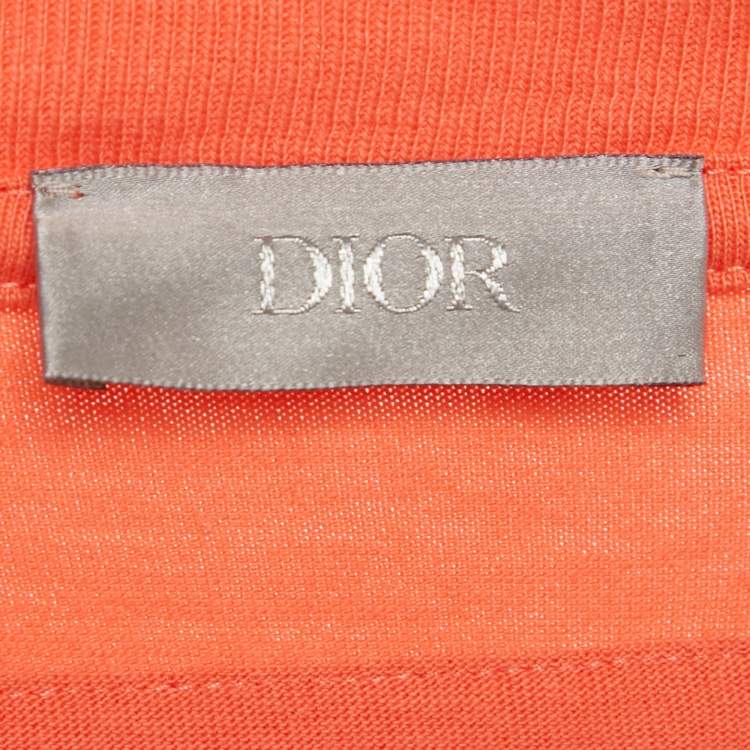 Pre Owned Dior Homme Orange Logo Embroidered Jersey T-Shirt L
