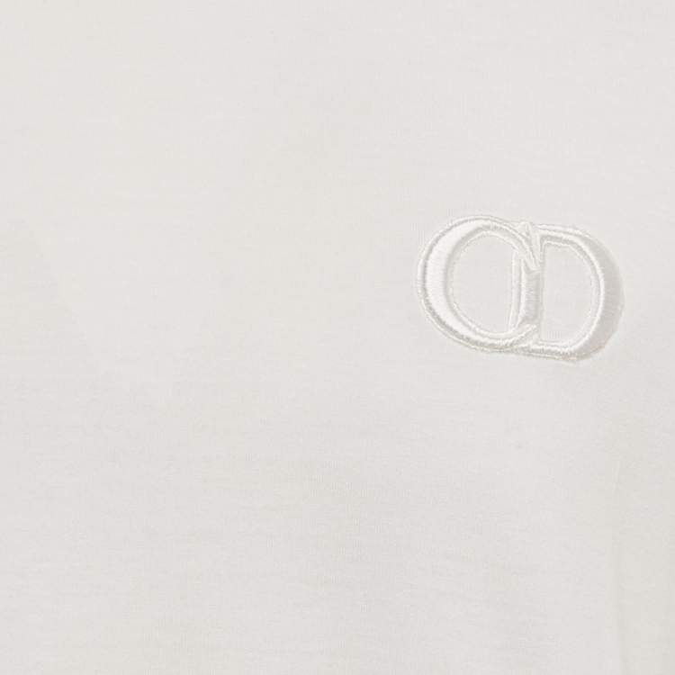 Pre Owned Dior Homme White Logo Embroidered Cotton Crew Neck T-Shirt L