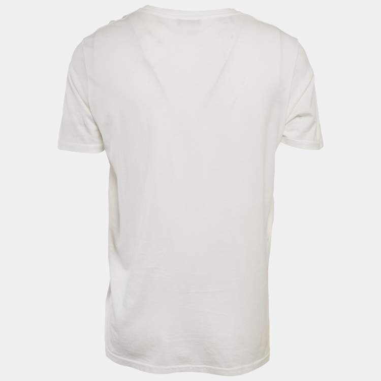 Pre Owned Dior Homme White Logo Embroidered Cotton Crew Neck T-Shirt L