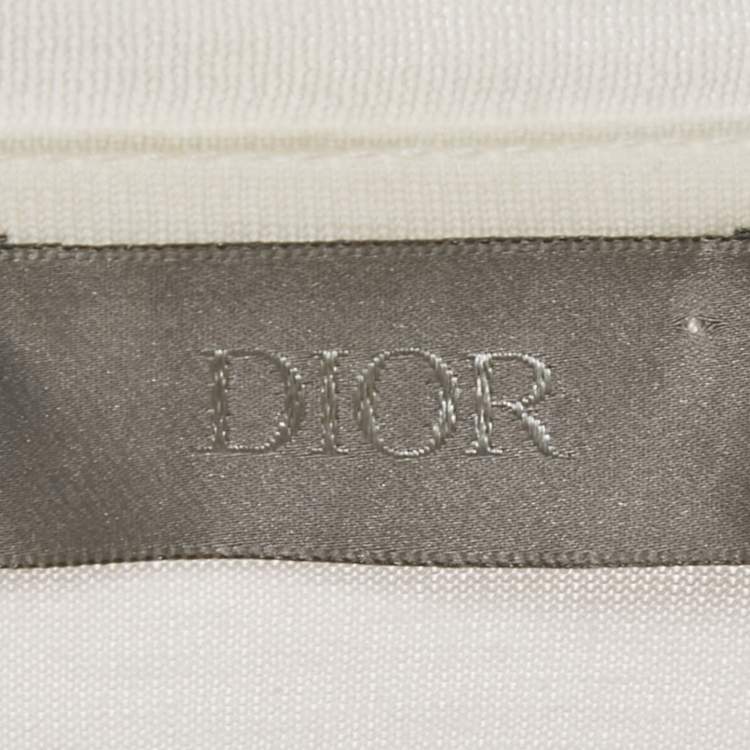 Pre Owned Dior Homme White Logo Embroidered Cotton Crew Neck T-Shirt L