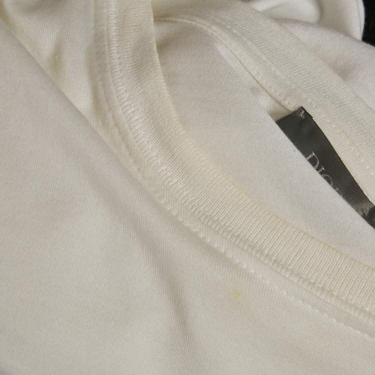 Pre Owned Dior Homme White Logo Embroidered Cotton Crew Neck T-Shirt L