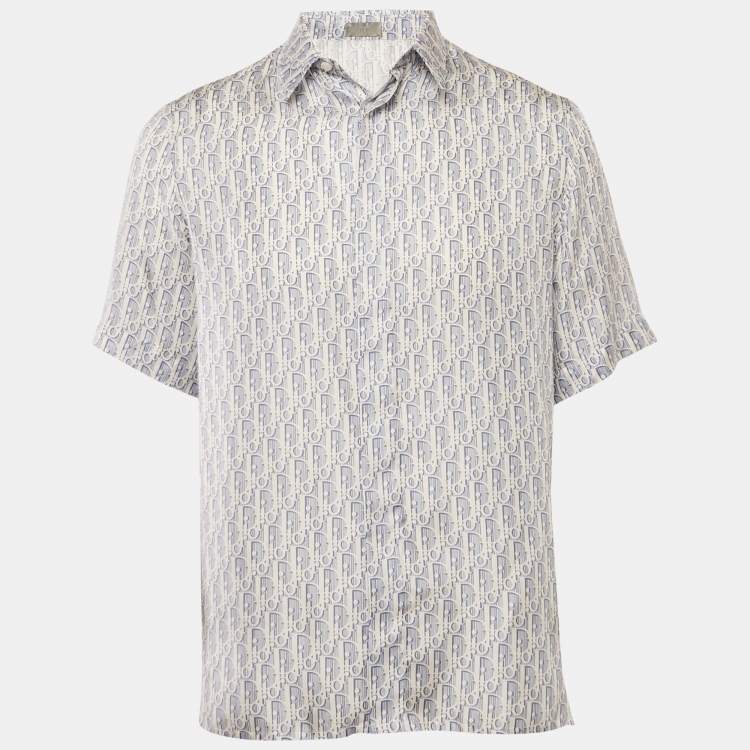 Pre Owned Dior Homme Blue Oblique Print Silk Short Sleeve Shirt S