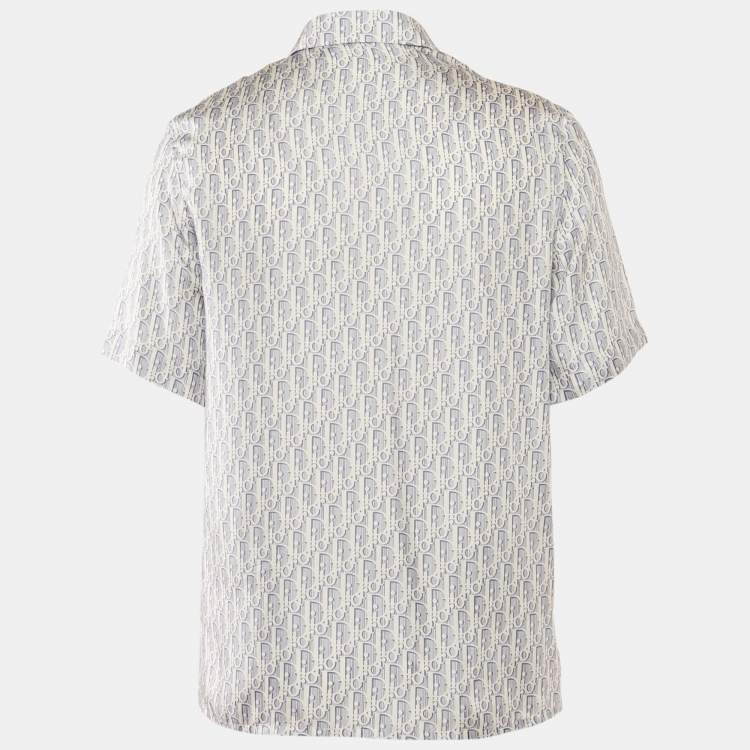 Pre Owned Dior Homme Blue Oblique Print Silk Short Sleeve Shirt S