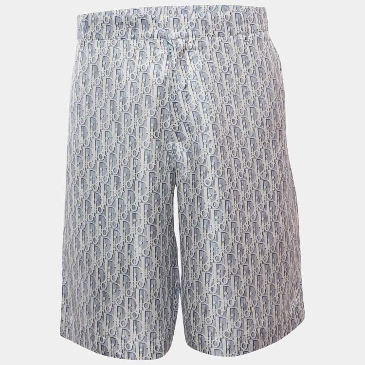 Pre Owned Dior Homme Blue Oblique Print Silk Shorts M