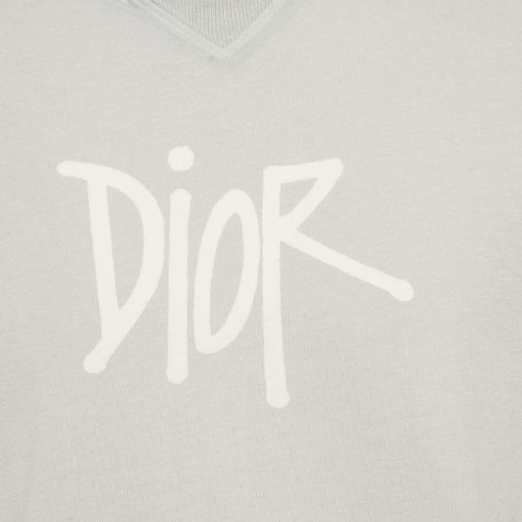 Pre Owned Dior Homme X Shawn Stussy Grey Logo Print Cotton T-shirt XS