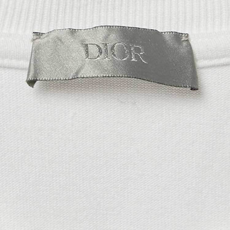 Pre Owned Dior Homme White CD Embroidered Cotton Jersey T-Shirt L