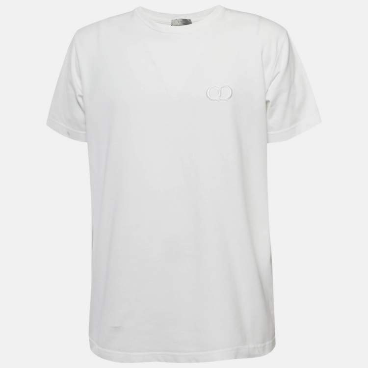 Pre Owned Dior Homme White CD Embroidered Cotton Jersey T-Shirt L