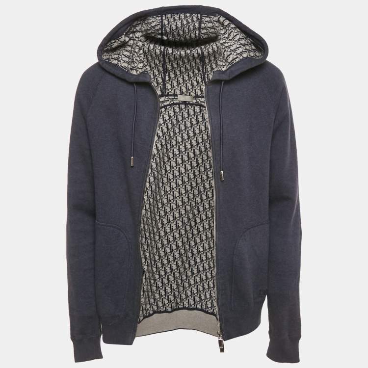 Pre Owned Dior Homme Navy Blue Dior Icons Cotton Hooded Track Jacket M