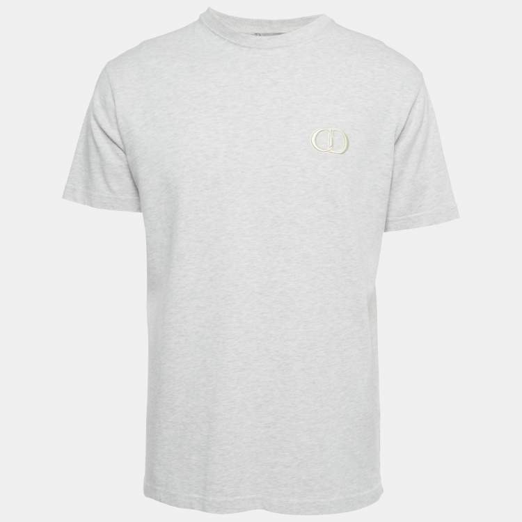 Pre Owned Dior Homme Light Grey Mélange  Logo Embroidery Cotton Crew Neck T-Shirt S