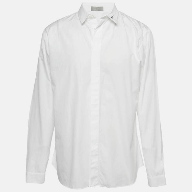 Pre Owned Dior Homme White Collar Embroidered Cotton Shirt XXL