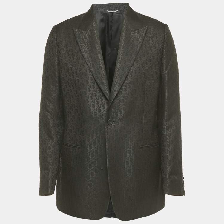 Pre Owned Dior Homme Black Oblique Jacquard Wool Blend Blazer XL