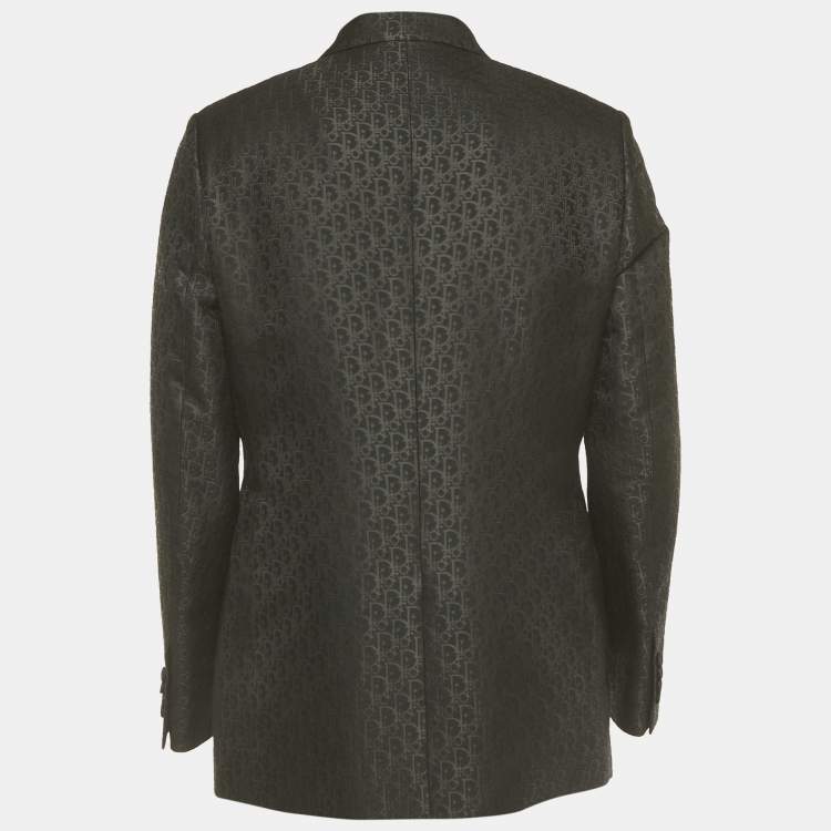 Pre Owned Dior Homme Black Oblique Jacquard Wool Blend Blazer XL