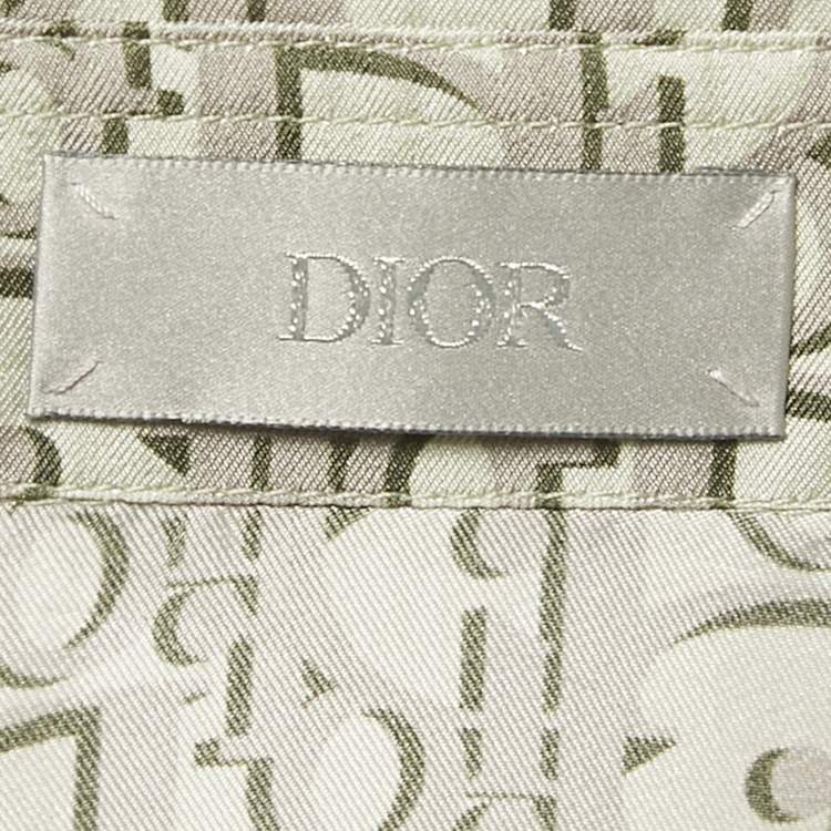 Pre Owned Dior Homme Green Oblique Monogram Print Silk Hawaiian Shirt M