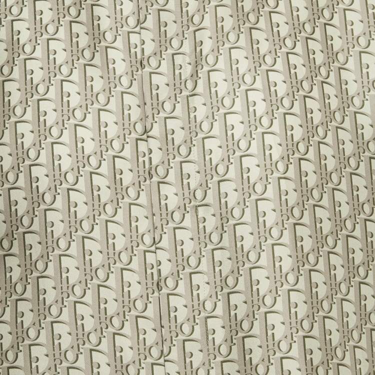 Pre Owned Dior Homme Green Oblique Monogram Print Silk Hawaiian Shirt M