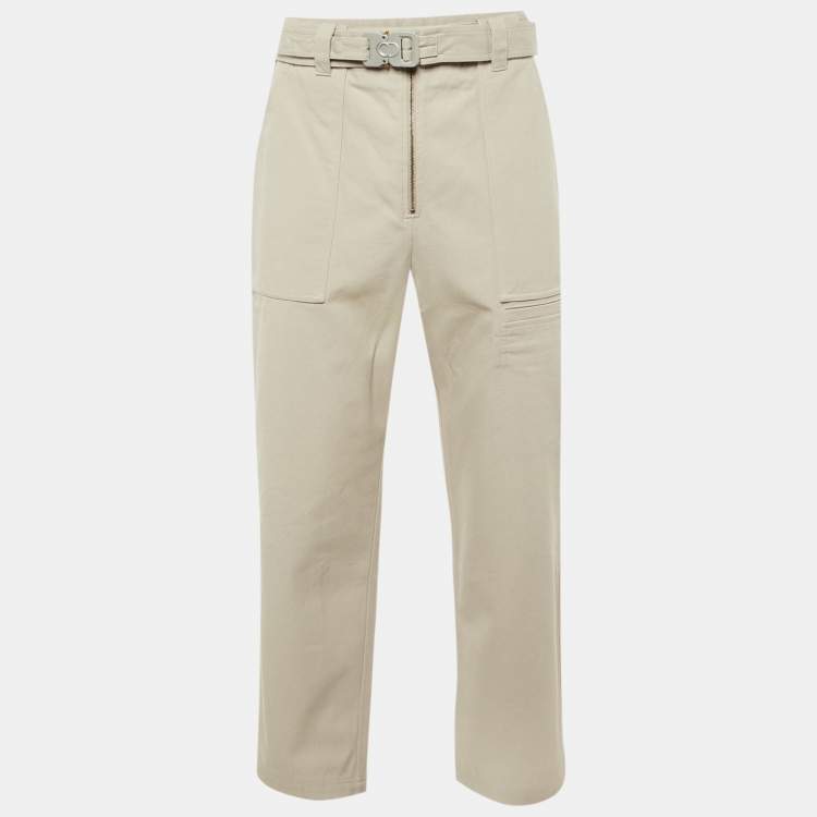 Pre Owned Dior Homme Light Beige Cotton Canvas Belted Cargo Pants XS
