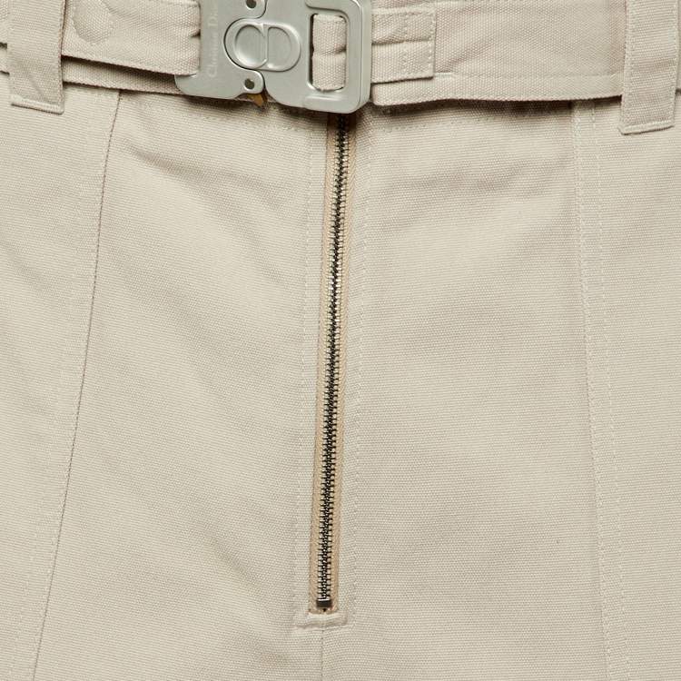 Pre Owned Dior Homme Light Beige Cotton Canvas Belted Cargo Pants XS