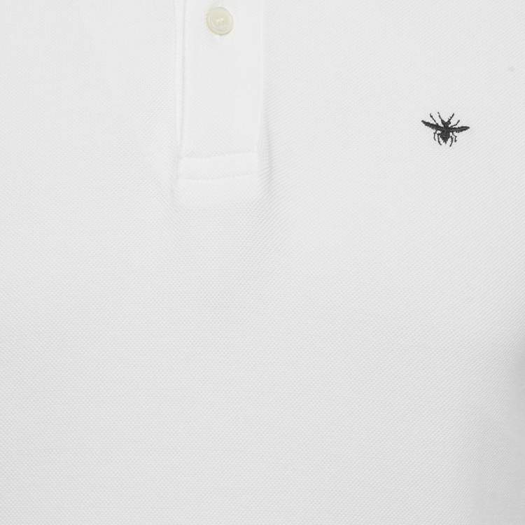 Pre Owned Dior Homme White Bee Embroidered Pique Polo T-Shirt M