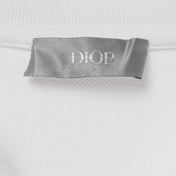 Pre Owned Dior Homme White Bee Embroidered Pique Polo T-Shirt M