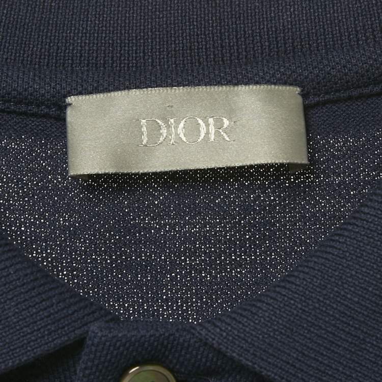 Pre Owned Dior Homme Blue CD Embroidered Pique Polo T-Shirt M