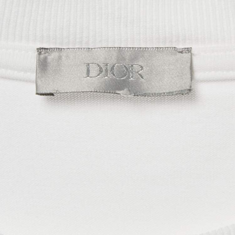 Pre Owned Dior Homme White Logo Embroidered Jersey T- Shirt M