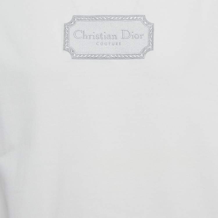 Pre Owned Dior Homme White Logo Embroidered Jersey T- Shirt M