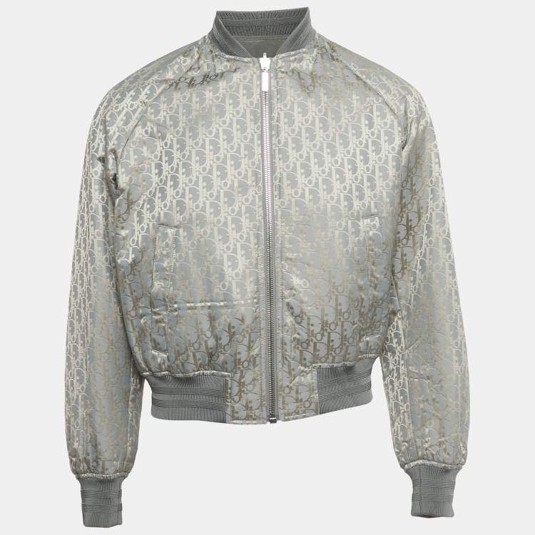 Pre Owned Dior Homme Grey Synthetic Oblique Reversible Bomber Jacket Grey M