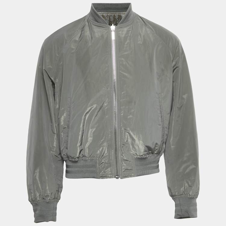Pre Owned Dior Homme Grey Synthetic Oblique Reversible Bomber Jacket Grey M