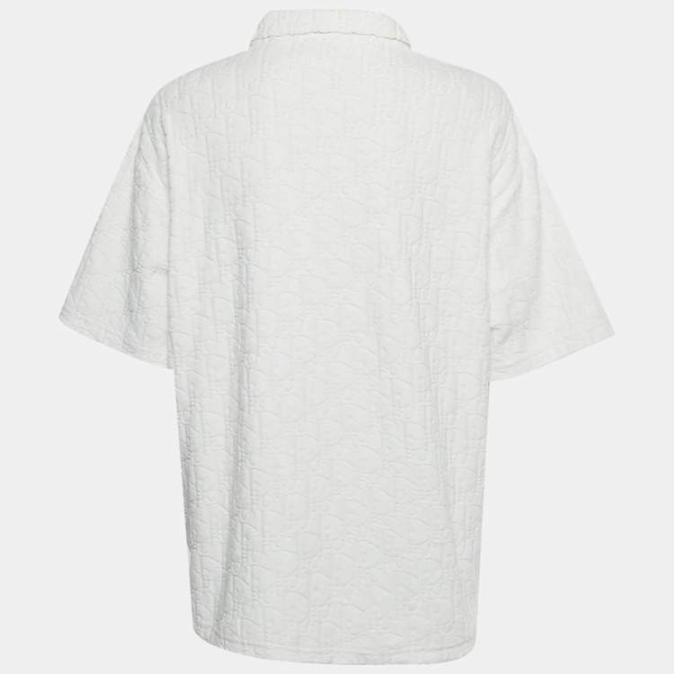 Pre Owned Dior Homme White Oblique Monogram Jacquard Terry Polo T-Shirt XL